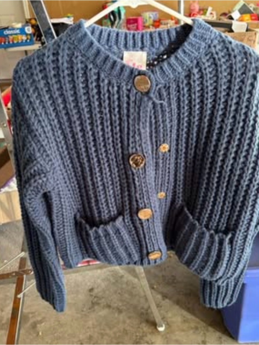 Chunky Navy Button-Front Women’s Sweater